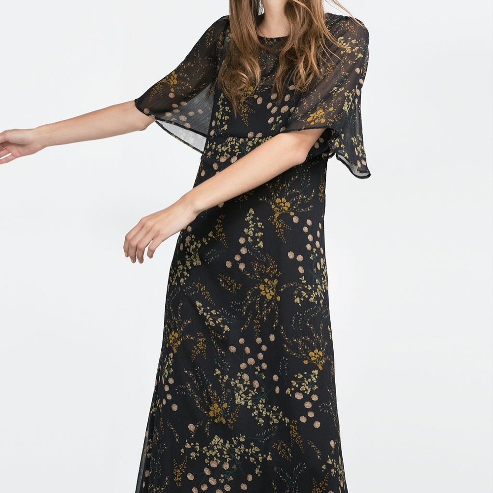 Zara AW 2015 Floral Printed Long Dress XS